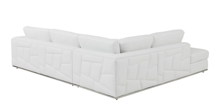 Giulia White Italian Top Grain Leather 2-Piece Reclining Sectional with Storage and Silver Legs