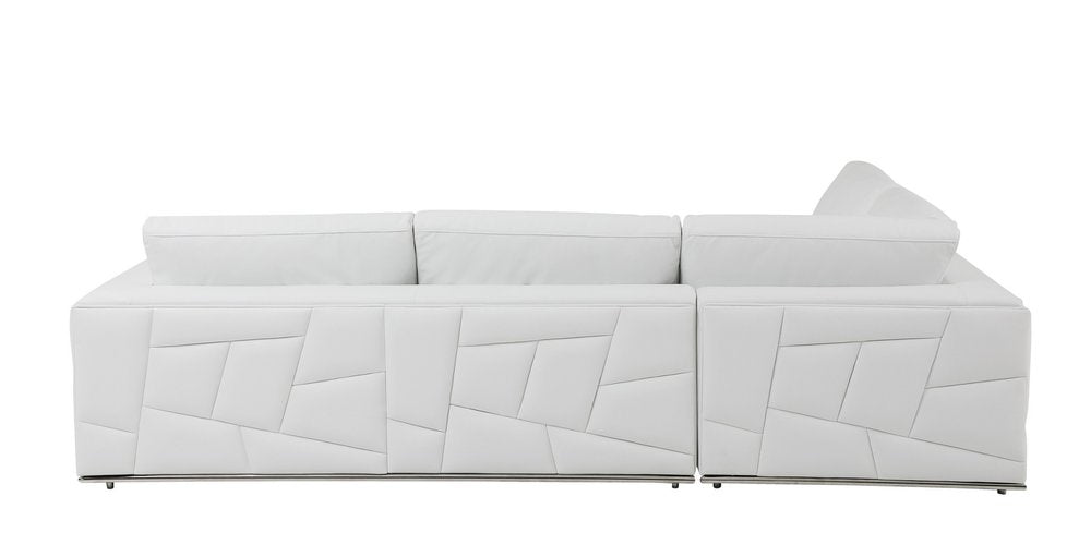Giulia White Italian Top Grain Leather 2-Piece Reclining Sectional with Storage and Silver Legs