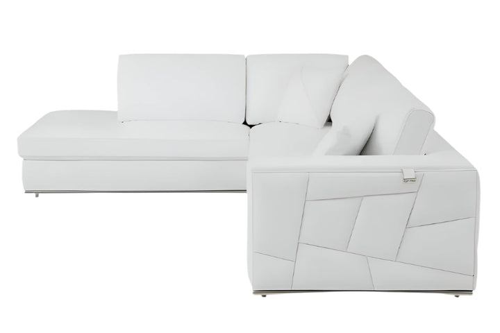 Giulia White Italian Top Grain Leather 2-Piece Reclining Sectional with Storage and Silver Legs