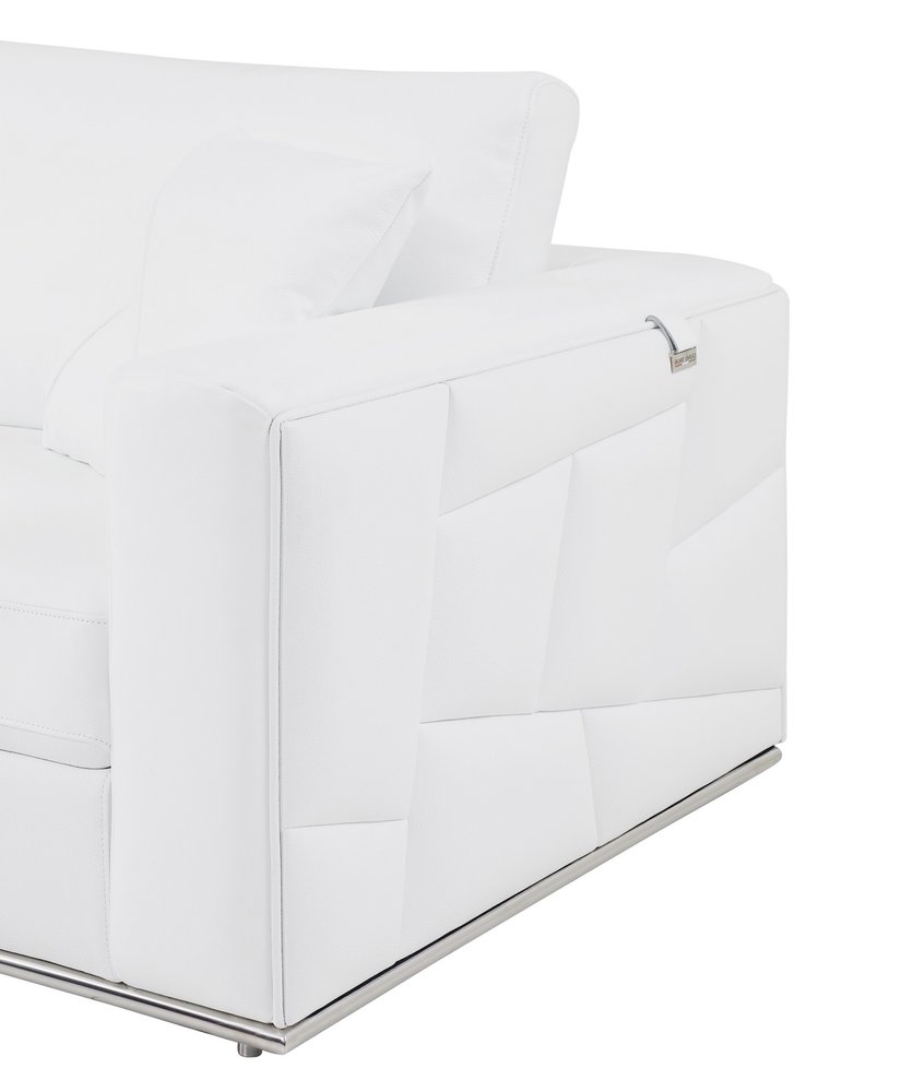 Giulia White Italian Top Grain Leather 2-Piece Reclining Sectional with Storage and Silver Legs