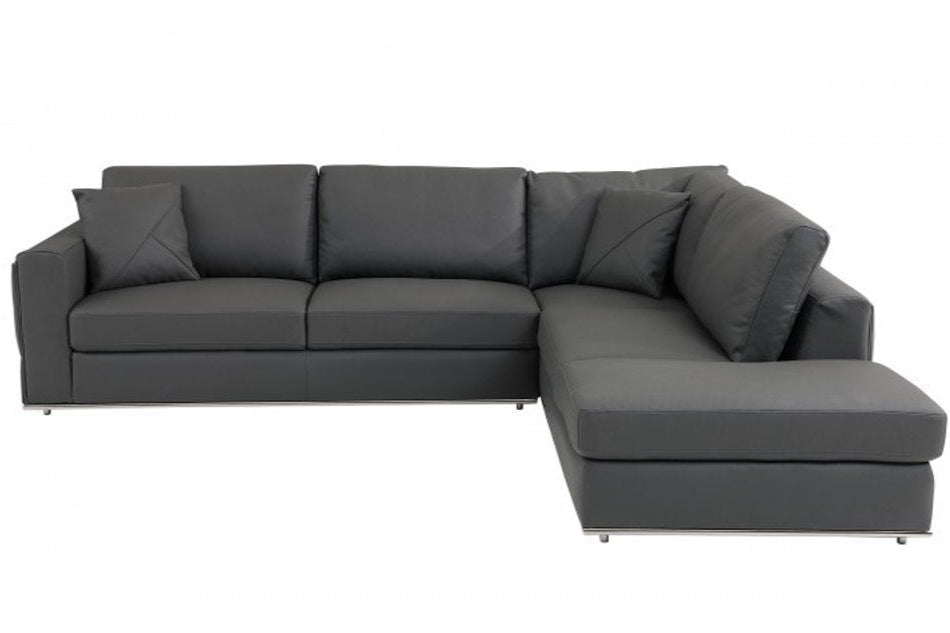 Dario Dark Gray Italian Top Grain Leather 2-Piece Reclining Sectional with Storage and Silver Legs