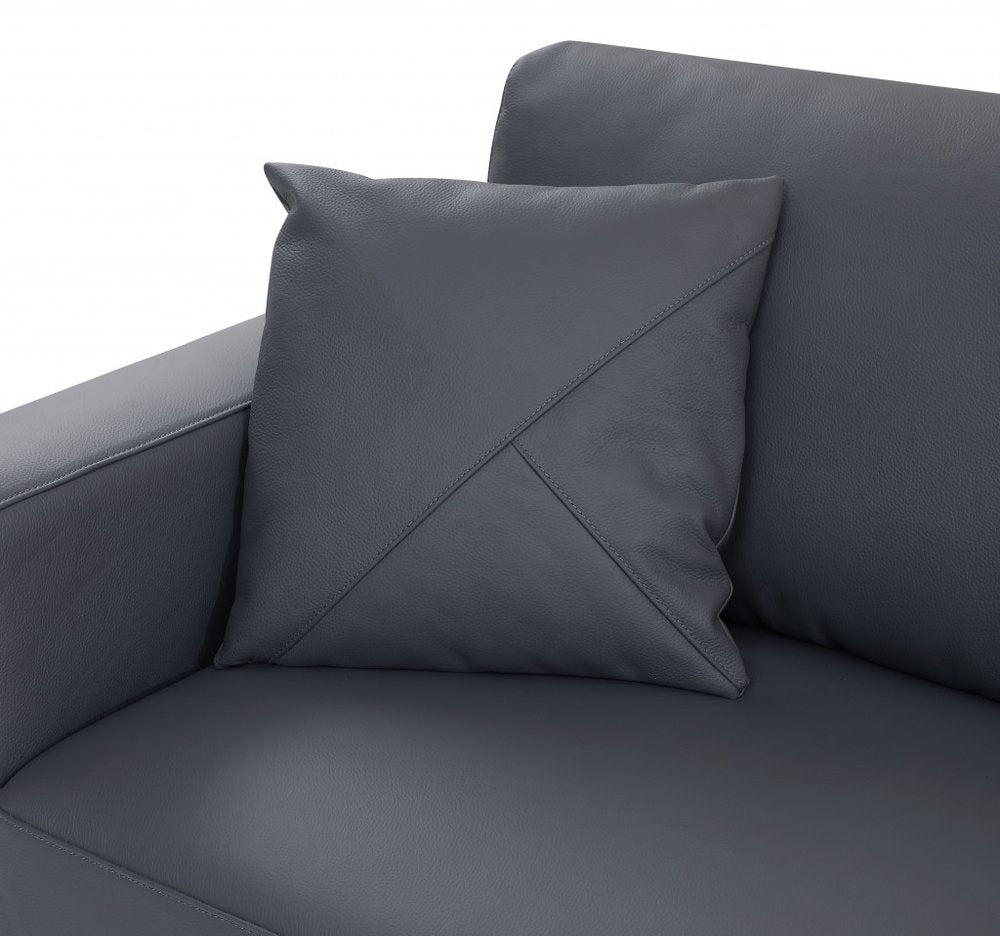 Dario Dark Gray Italian Top Grain Leather 2-Piece Reclining Sectional with Storage and Silver Legs