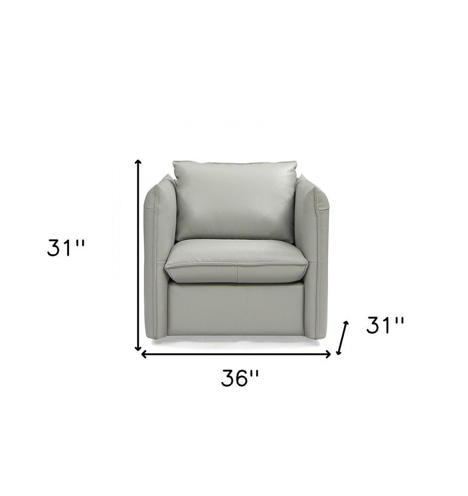 Savona 36" Gray Genuine Leather Swivel Lounge Chair with Silver Base