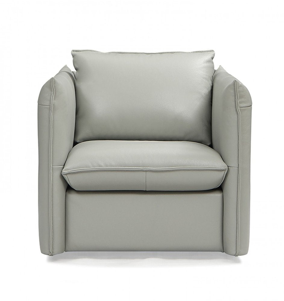 Savona 36" Gray Genuine Leather Swivel Lounge Chair with Silver Base