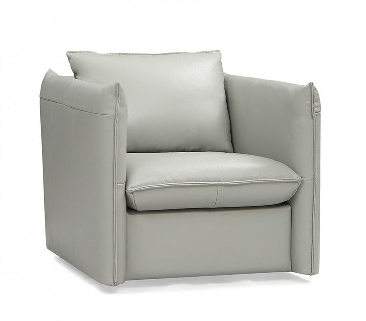 Savona 36" Gray Genuine Leather Swivel Lounge Chair with Silver Base