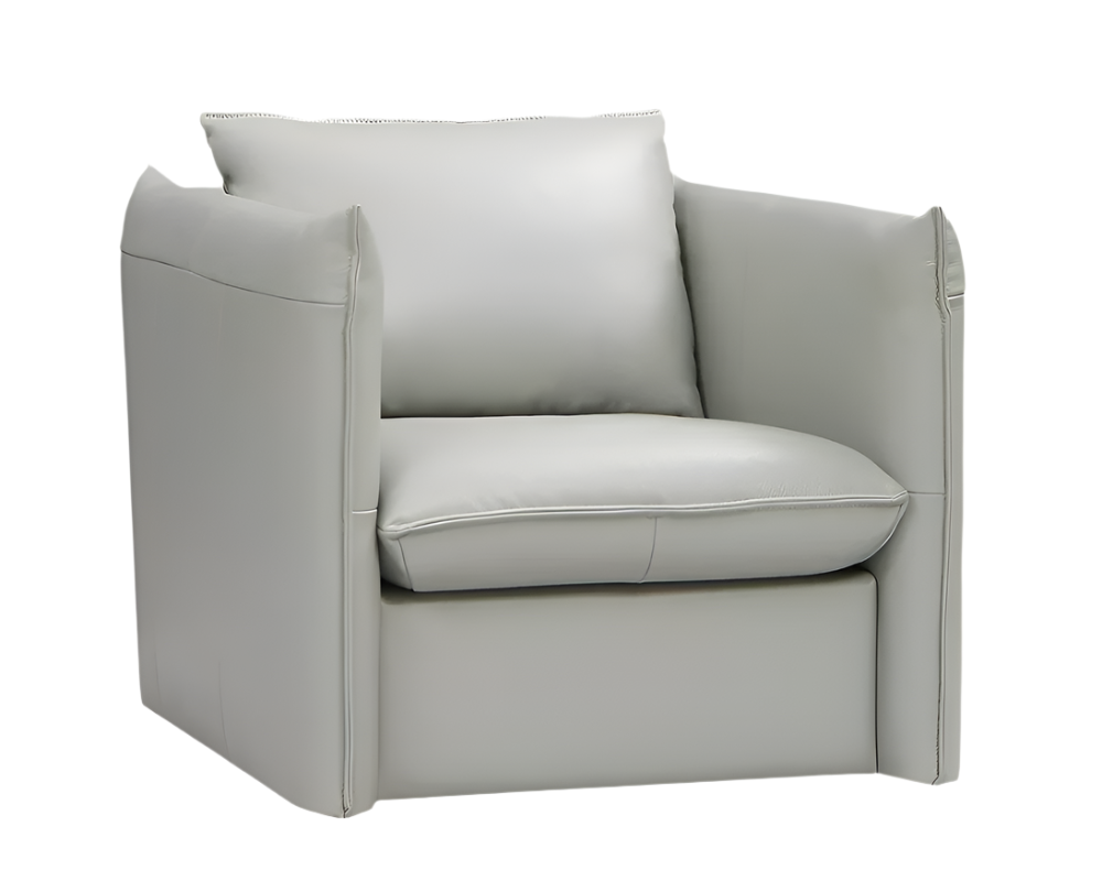 Savona 36" Gray Genuine Leather Swivel Lounge Chair with Silver Base