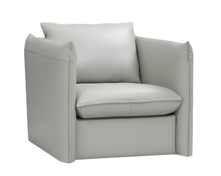 Savona 36" Gray Genuine Leather Swivel Lounge Chair with Silver Base
