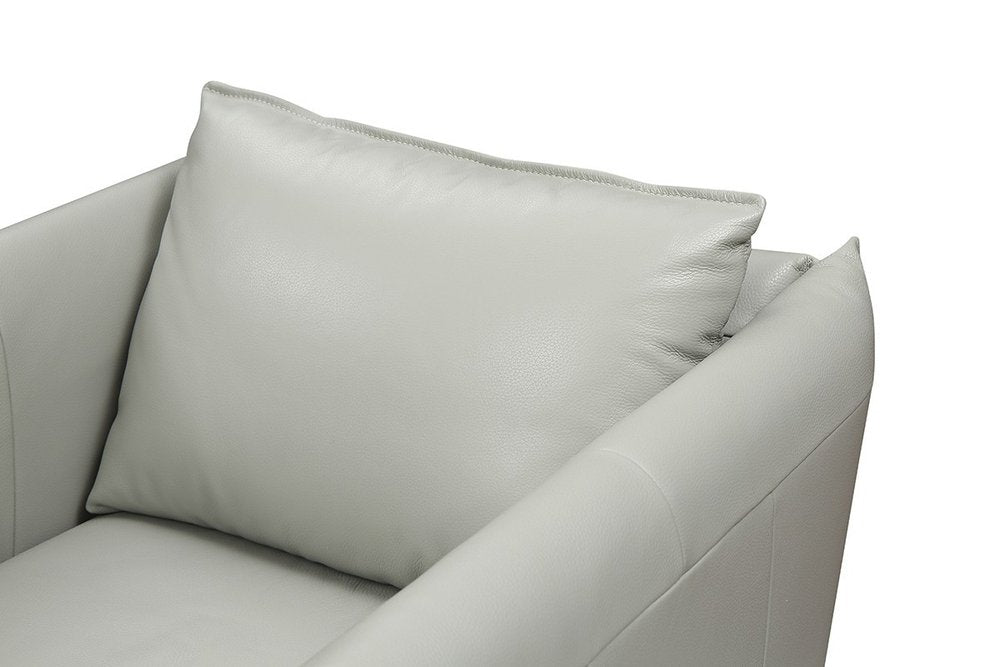 Savona 36" Gray Genuine Leather Swivel Lounge Chair with Silver Base