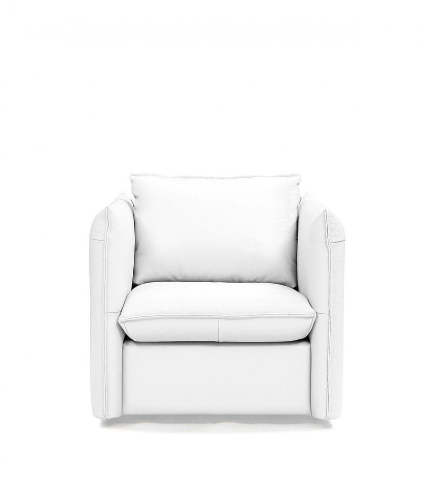 Modena 36" White Genuine Leather Swivel Lounge Chair with Silver Base