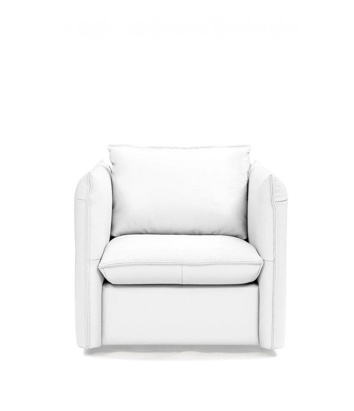 Modena 36" White Genuine Leather Swivel Lounge Chair with Silver Base
