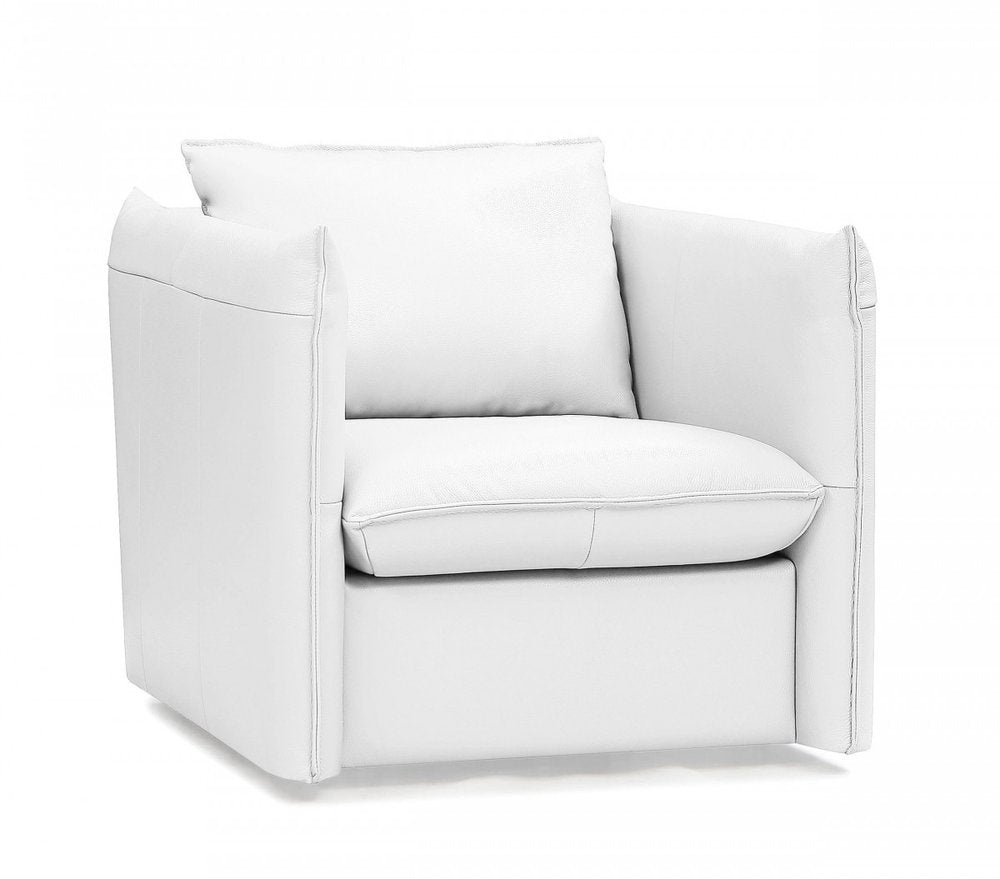 Modena 36" White Genuine Leather Swivel Lounge Chair with Silver Base