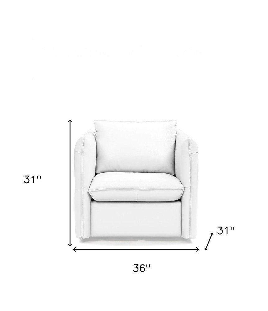 Modena 36" White Genuine Leather Swivel Lounge Chair with Silver Base