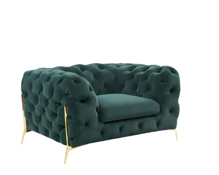 Savona 50" Emerald Velvet Tufted Club Chair with Gold Legs