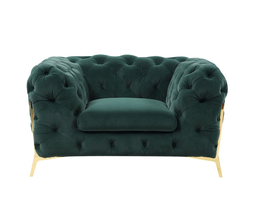 Savona 50" Emerald Velvet Tufted Club Chair with Gold Legs