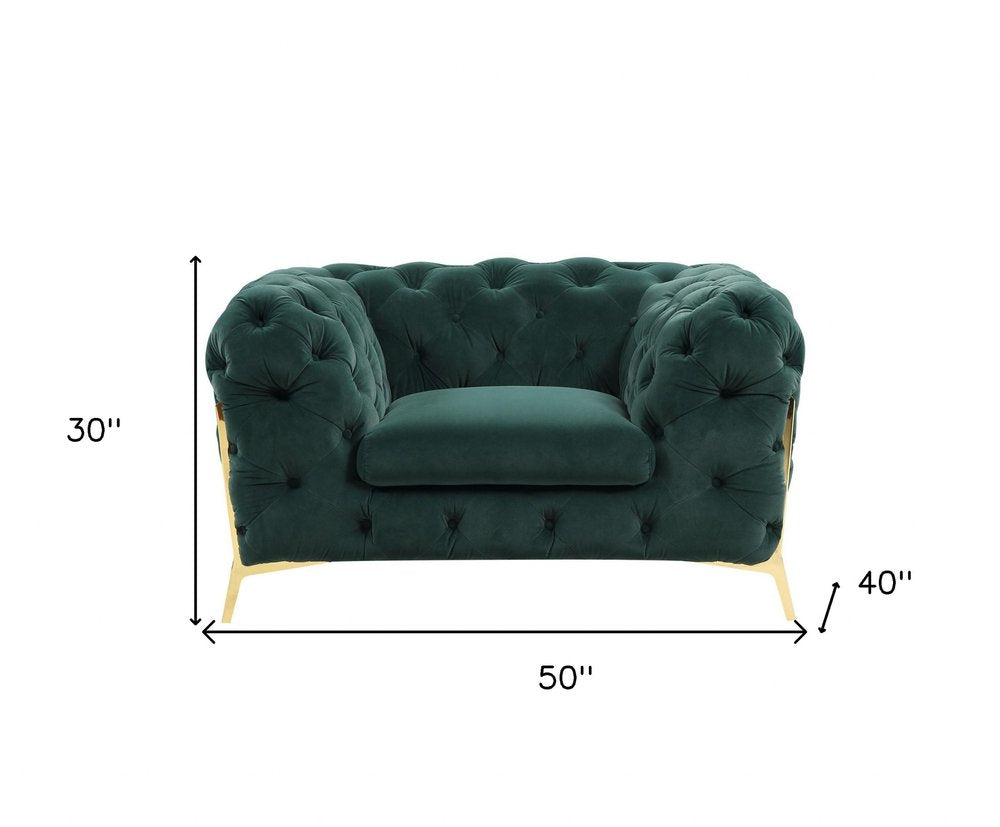 Savona 50" Emerald Velvet Tufted Club Chair with Gold Legs
