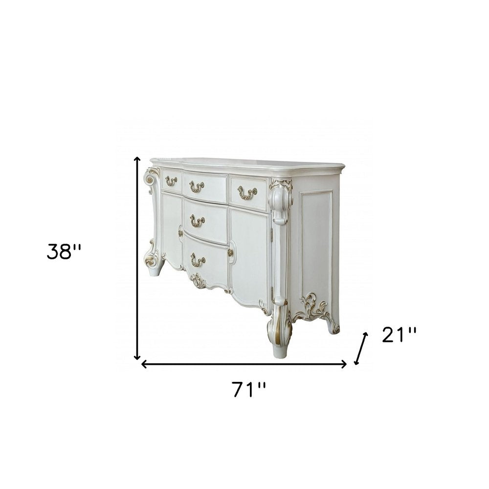 Éloise 71" Pearl Solid Wood Five Drawer Triple Dresser