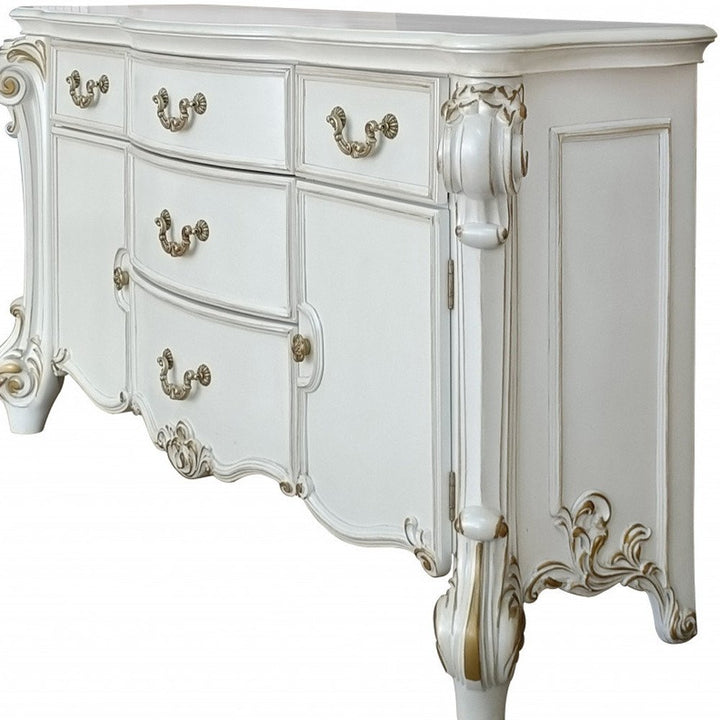 Éloise 71" Pearl Solid Wood Five Drawer Triple Dresser