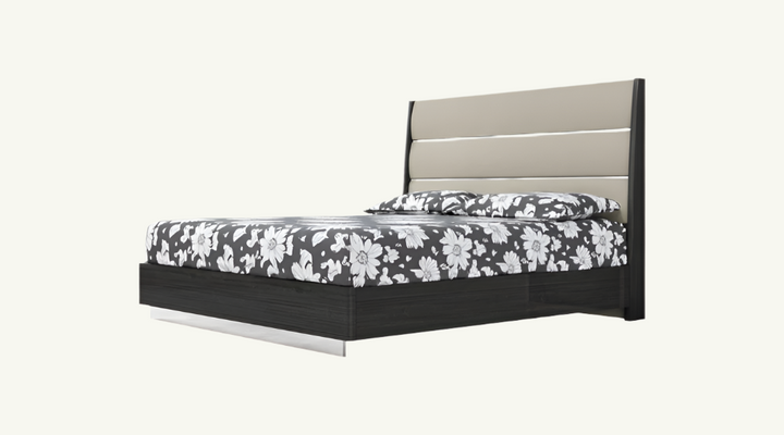 Lorenzo 80" Dark Gray High Gloss King Bed Frame with Faux Leather Headboard