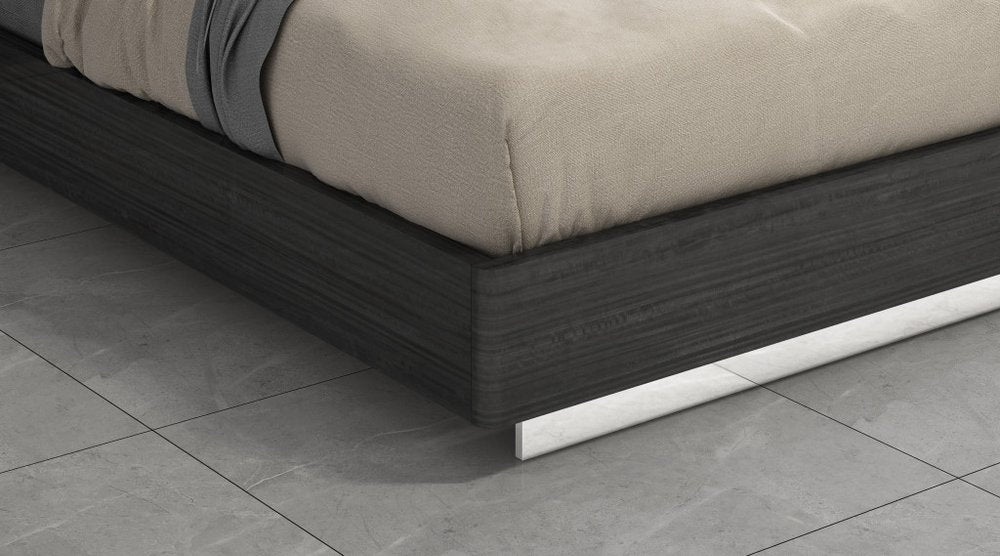 Lorenzo 80" Dark Gray High Gloss King Bed Frame with Faux Leather Headboard