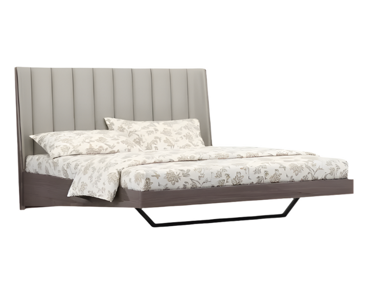 Corentin 80" Gray Faux Leather King Bed Frame with Ivory Gloss and Metal Base