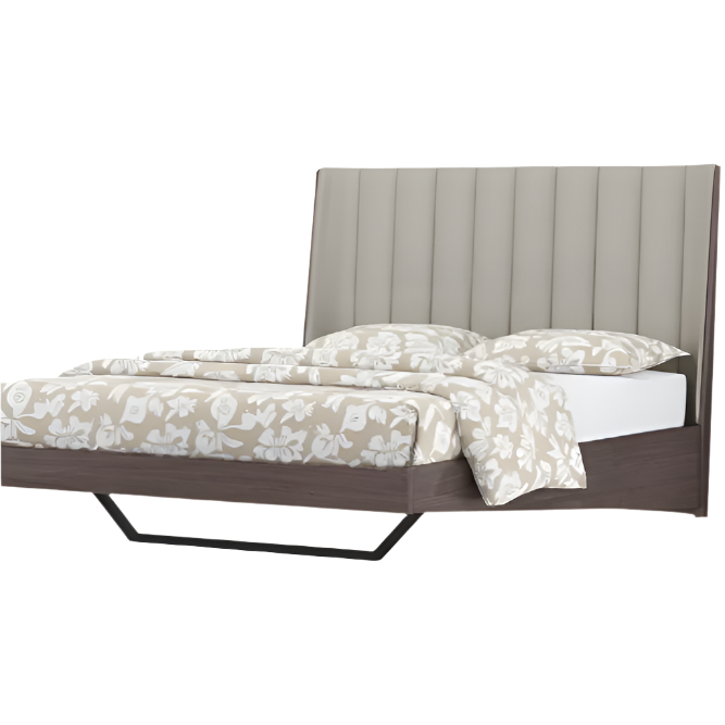 Corentin 80" Gray Faux Leather Queen Bed Frame with Ivory Gloss and Metal Base