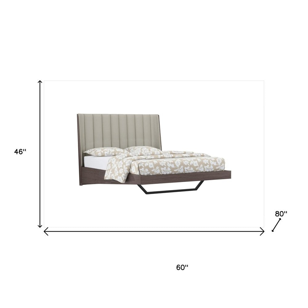 Corentin 80" Gray Faux Leather Queen Bed Frame with Ivory Gloss and Metal Base