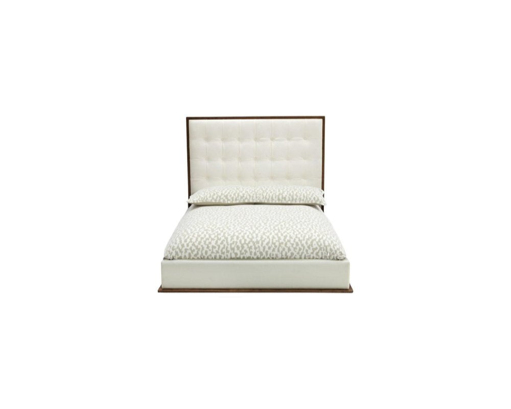 Brown and White Wood And Tufted Faux Leather Queen Bed Frame