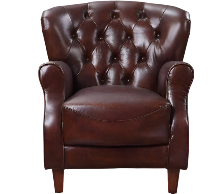 Bellagio 30" Brown Top Grain Leather Tufted Club Chair with Steel Blue Legs