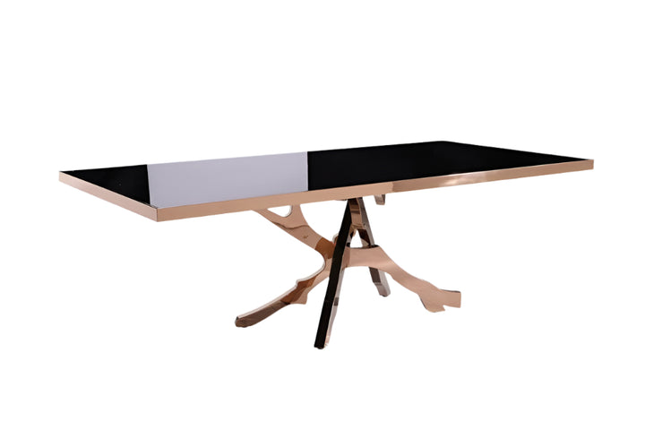 Élodie 87" Black Glass Dining Table with Rose Gold Pedestal Base