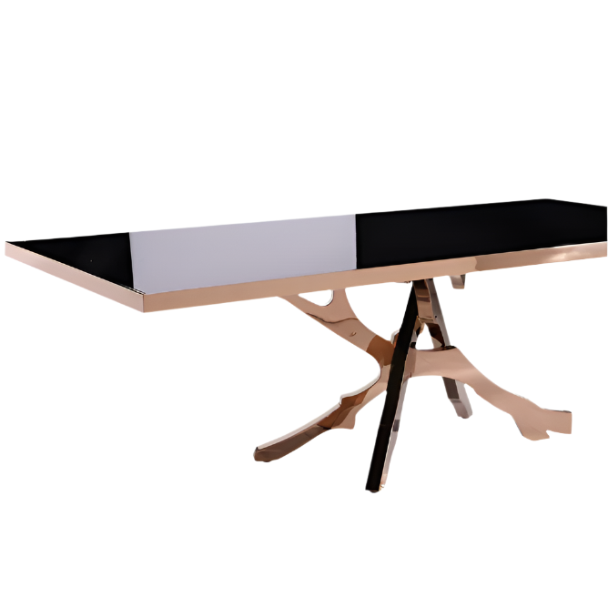Élodie 87" Black Glass Dining Table with Rose Gold Pedestal Base