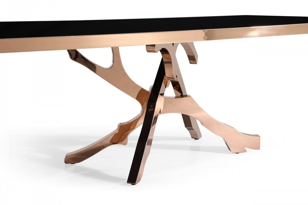 Élodie 87" Black Glass Dining Table with Rose Gold Pedestal Base