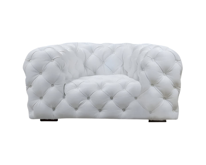 Lucente 57" White Italian Leather Tufted Armchair with Black Legs