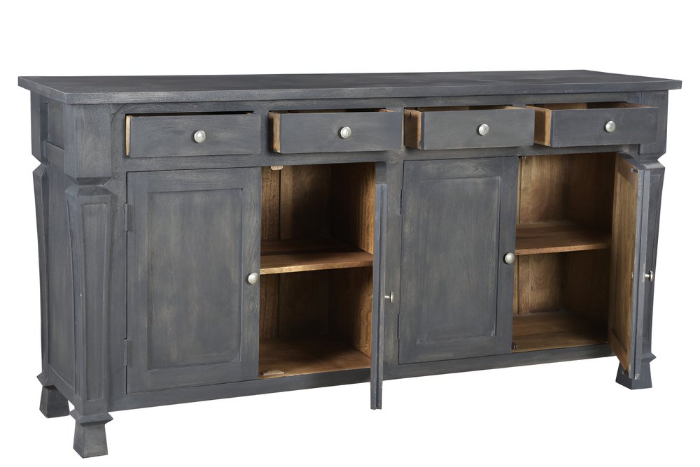 Clermont 72" Dark Gray Solid Wood Sideboard with Drawers and Shelves