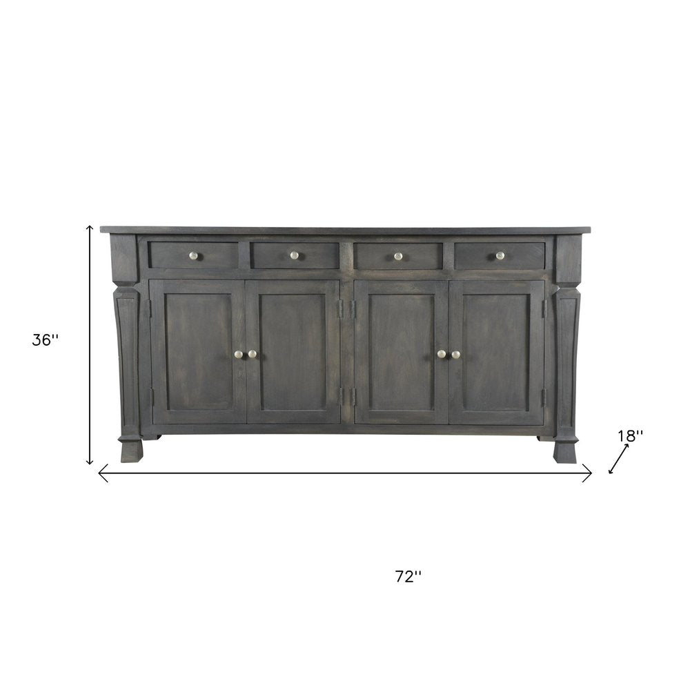 Clermont 72" Dark Gray Solid Wood Sideboard with Drawers and Shelves