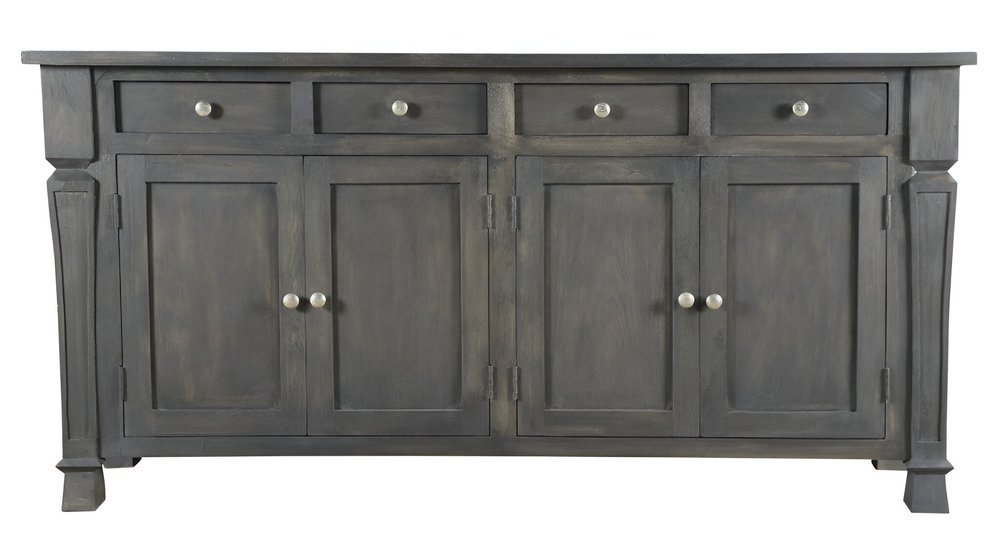 Clermont 72" Dark Gray Solid Wood Sideboard with Drawers and Shelves