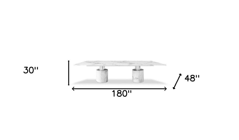Valencienne 180" White Marble Double Pedestal Dining Table