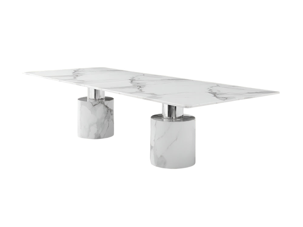 Imperium 180″ White Marble Double Pedestal Dining Table