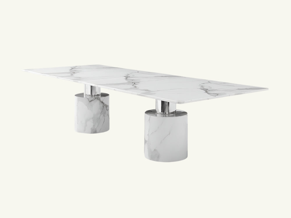 Valencienne 180" White Marble Double Pedestal Dining Table
