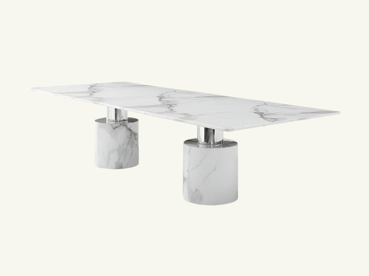 Valencienne 180" White Marble Double Pedestal Dining Table