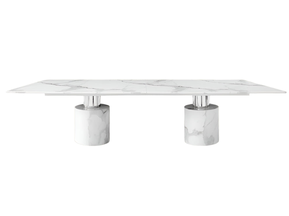 Imperium 180″ White Marble Double Pedestal Dining Table