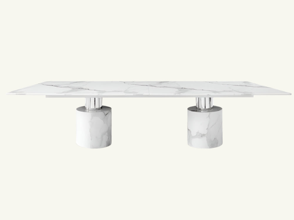 Valencienne 180" White Marble Double Pedestal Dining Table