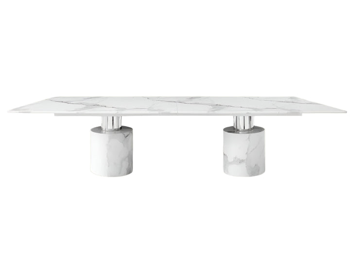 Imperium 180″ White Marble Double Pedestal Dining Table