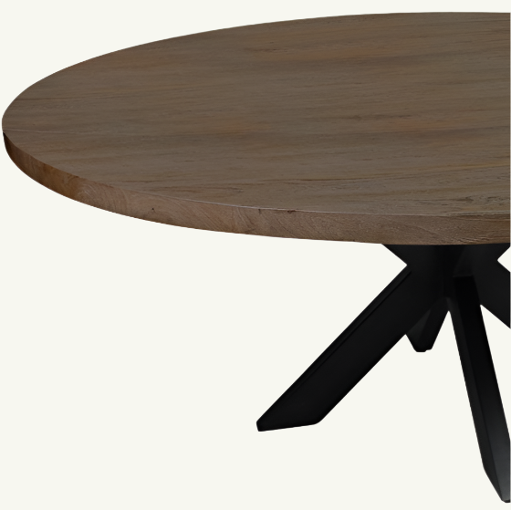 Calais 60" Gray Beige Solid Wood and Iron Round Dining Table