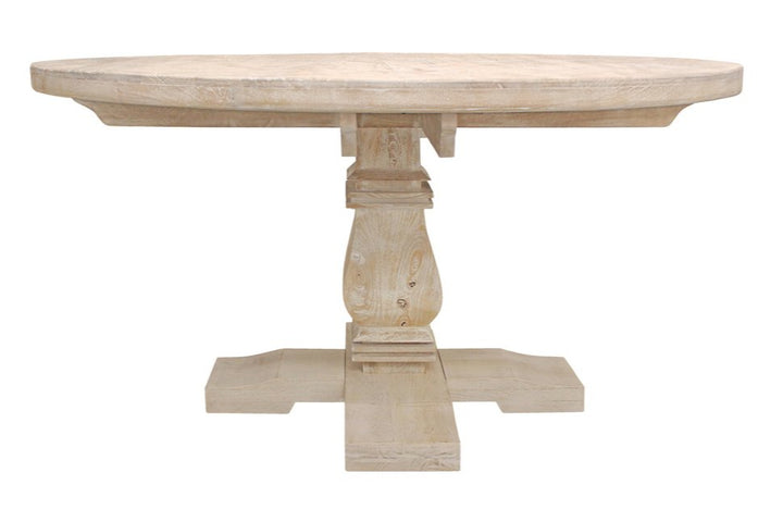 Brécy 58" Light Brown Solid Wood Round Dining Table with Pedestal Base