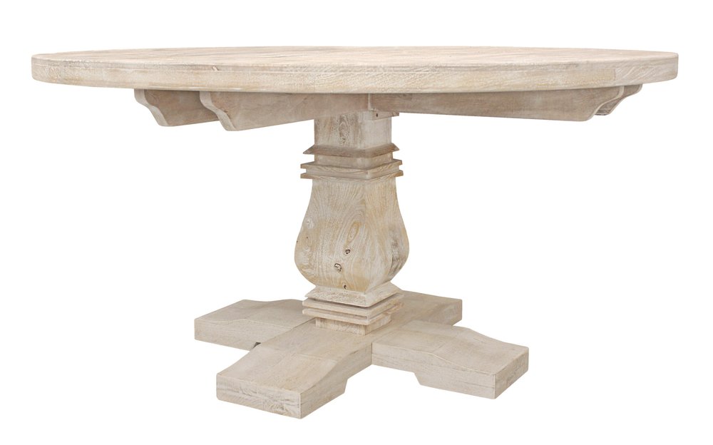 Brécy 58" Light Brown Solid Wood Round Dining Table with Pedestal Base