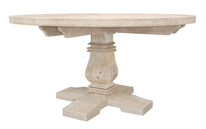 Brécy 58" Light Brown Solid Wood Round Dining Table with Pedestal Base