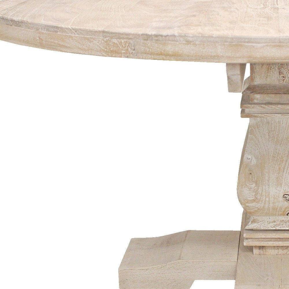 Brécy 58" Light Brown Solid Wood Round Dining Table with Pedestal Base