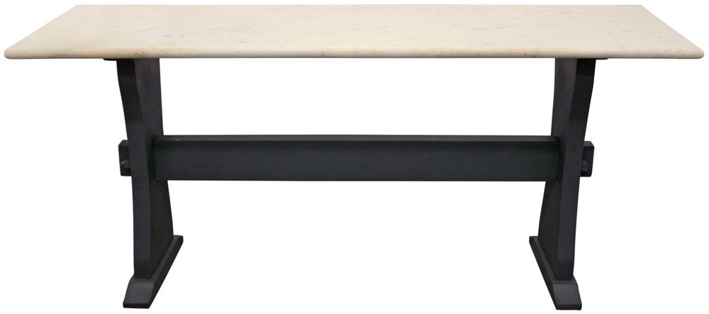 St. Moritz 70" Ivory Marble and Black Solid Wood Trestle Console Table