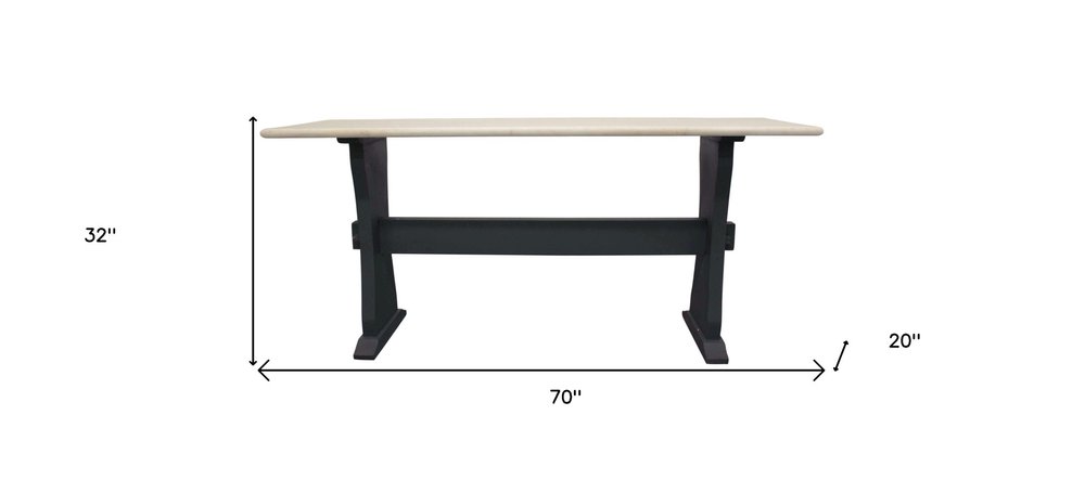 St. Moritz 70" Ivory Marble and Black Solid Wood Trestle Console Table