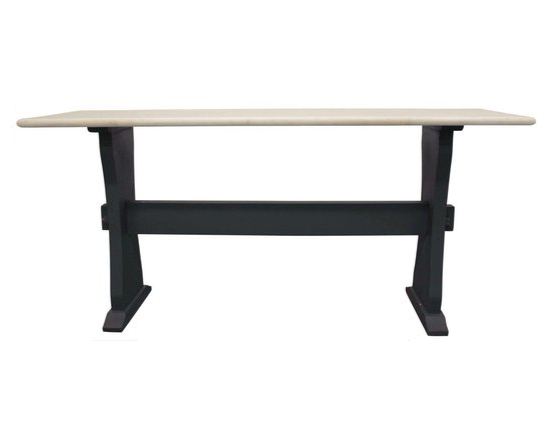 St. Moritz 70" Ivory Marble and Black Solid Wood Trestle Console Table